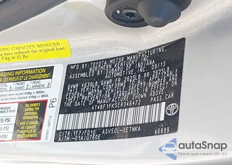 2014 Toyota Camry Le из США, поврежденный, VIN 4T4BF1FK5ER346472